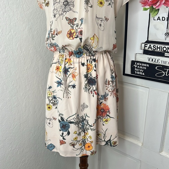 Rebecca Taylor Blush Pink Floral Drawstring Silk Dress Size 6 - Picture 9 of 9